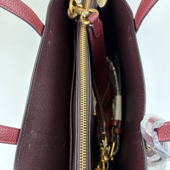 Coach CJ806 Polished Leather Carter Carryall 28 in Wine - Picture 10 of 11